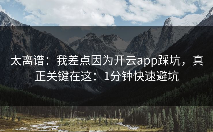 太离谱：我差点因为开云app踩坑，真正关键在这：1分钟快速避坑